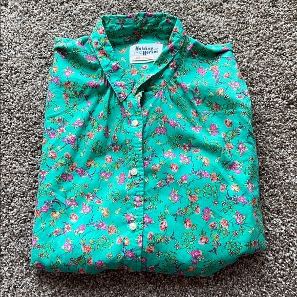 Anthropologie Tops - Anthropologie Teal Floral Button Up Shirt